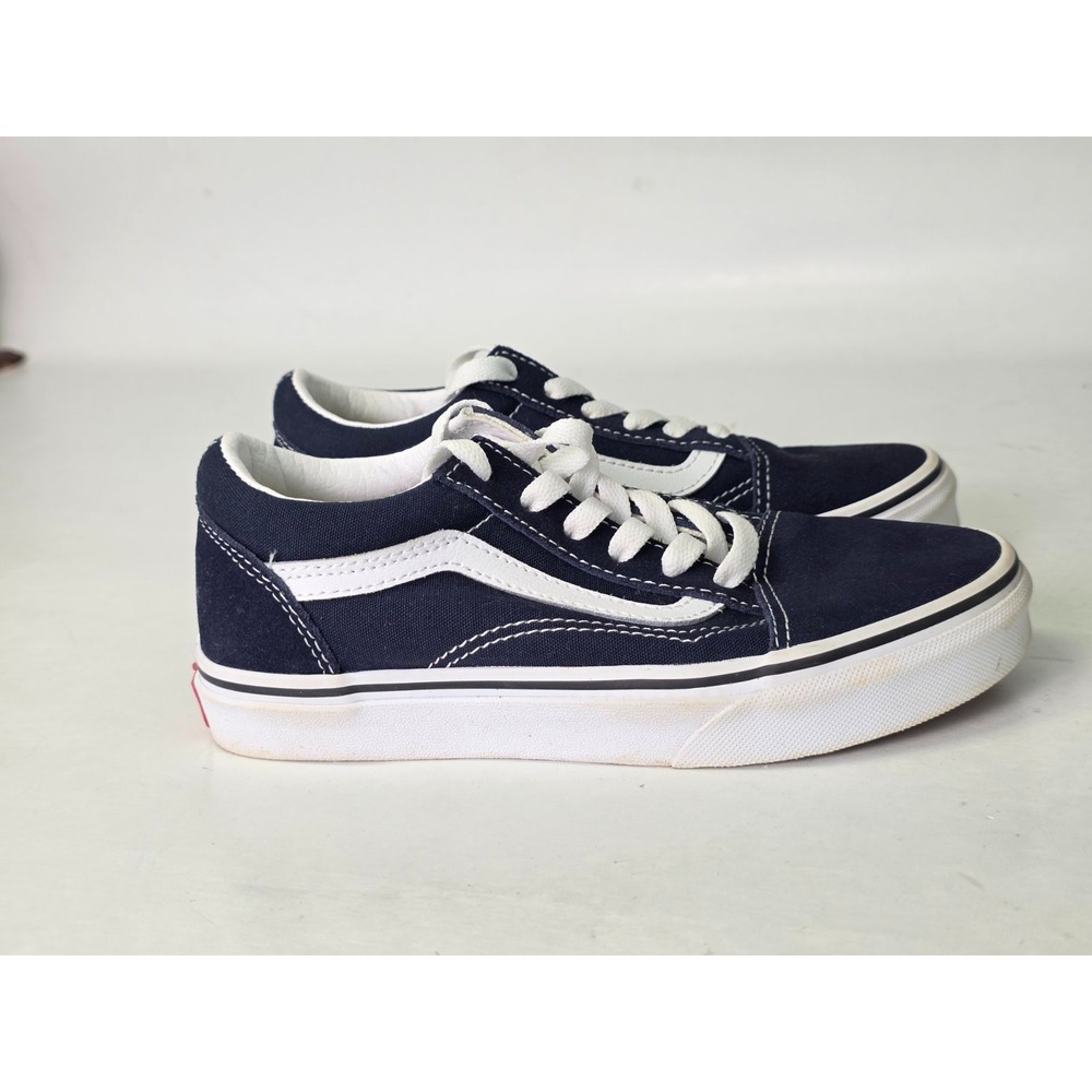 Vans Old Skool Kids Sneakers Size 2.5 EU 33 Navy White Suede Canvas Skate Shoes